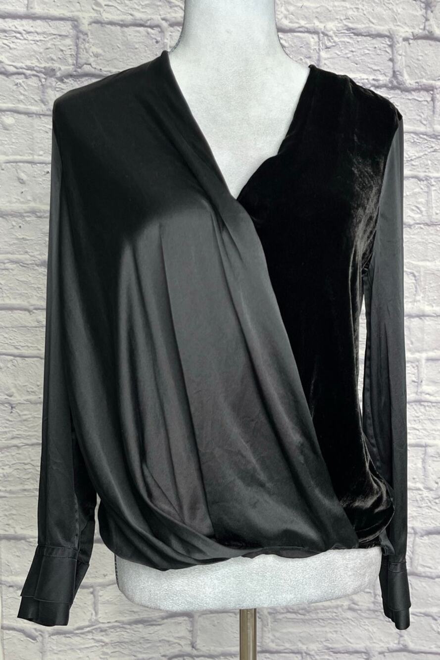 Rag & Bone "Victor" Surplice Silk Blend and Velvet Minimalist Blouse